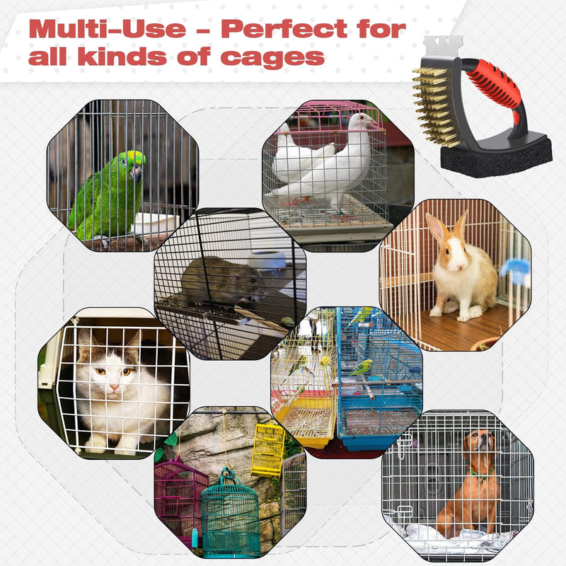 QBLEEV Bird Cage Cleaner, Stainless Steel Triangle Brush Set, Multi-Function Copper Bristle, Lightweight & Durable, Includes Cleaning Brush, Red - PawsPlanet Australia