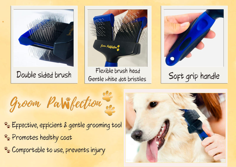 Slicker Dog & Cat Grooming Brush with Dual-Flex Head – Flexible Deshedding Tool & Finishing Comb for Tangle-Free Grooming | Ideal for Poodles, Doodles, Labradoodles, Cockapoos & Cats Blue