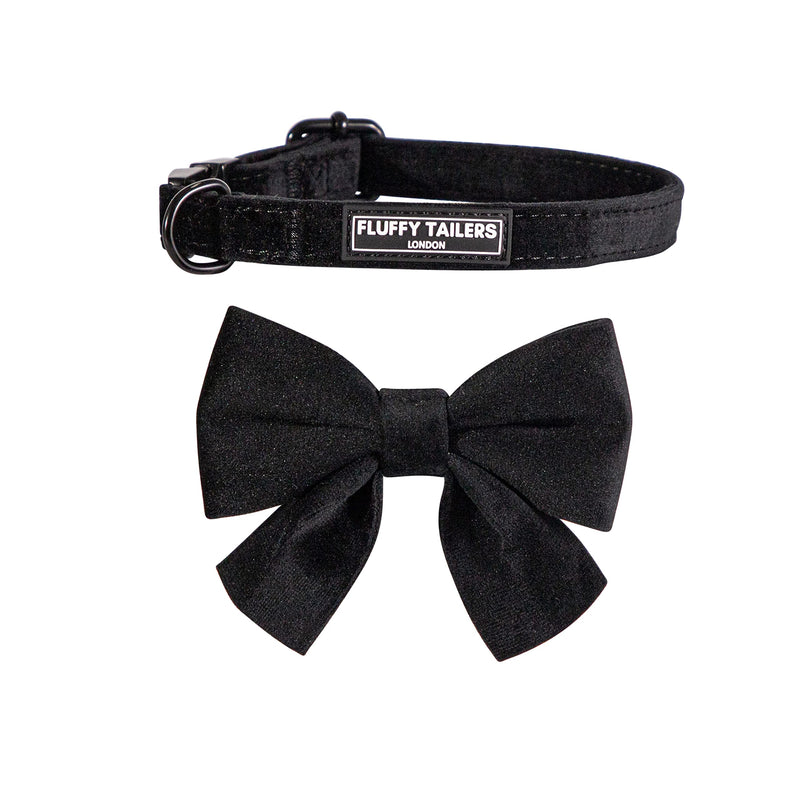 Dog Collar Bowtie – Comfortable Luxury Black Velvet Adjustable Dog Collar with Detachable Bow Tie Safety Buckle for Puppy Small Medium Dogs and Cat, Size (Small) - PawsPlanet Australia