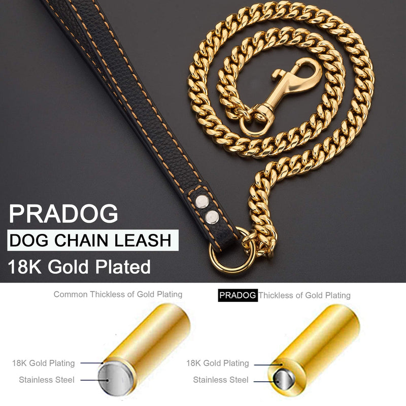 PRADOG Chain Dog Leash Metal Chew Proof 12MM Pet Leash Chain with Leather Padded Handle for Large Medium Small Dogs(Total Length of 4ft) Total Length 4.0 FT