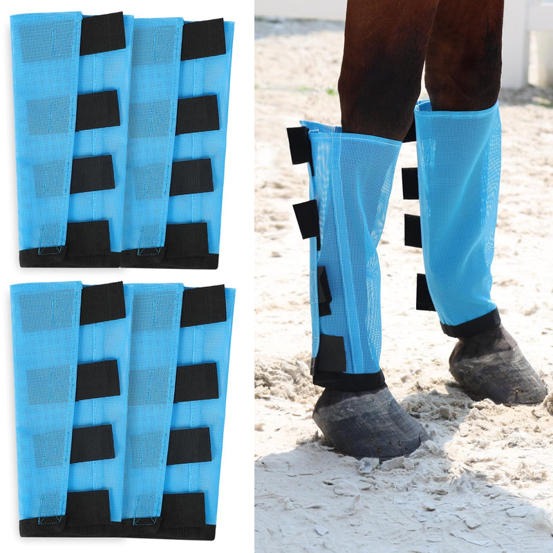 Premium 4-Pack Horse Fly Boots & Leggings Loose-Fit Fine Mesh with Stay-On Fasteners, Support Strips & Anti-Stomp Design Breathable Non-Slip Protection Leg Wrap (Large) Sky - Blue