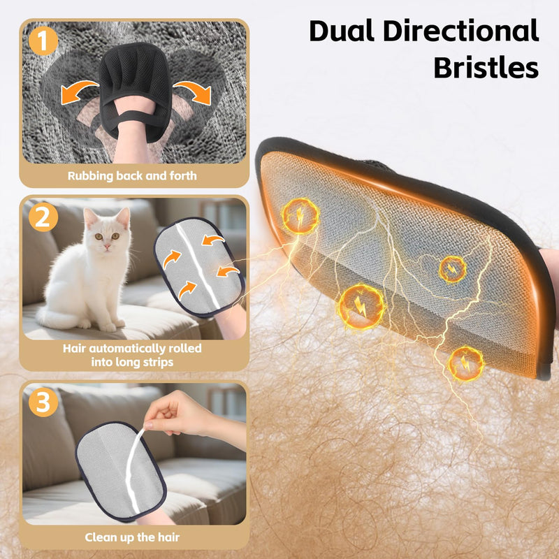 2PCS Pet Hair Removal Glove for Cats & Dogs Five-Finger Electrostatic Magic Brush Pet Hair Remover Glove for Clothing, Couch, Carpet, Furniture, Car Seat 2 - PawsPlanet Australia
