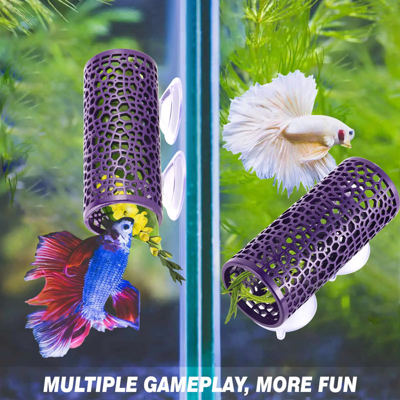 betta cave,Purple Betta Fish Tunnel with Holes for Small Fish Shrimp habitat Betta toys Shelter Hideaway betta Hammock Tube house betta fish tank decorations Put plants,moss aquarium ornament L1