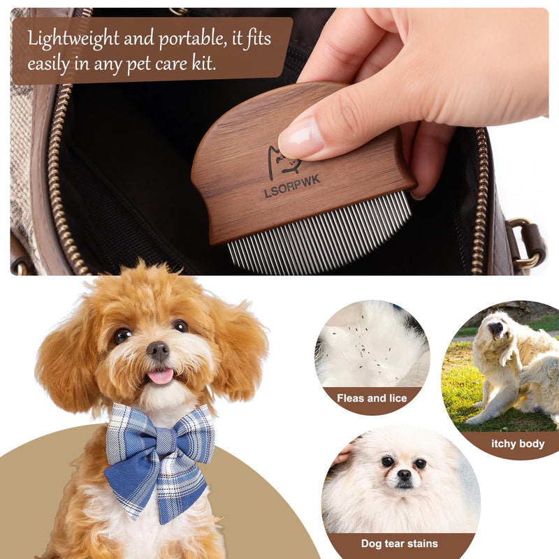 Eye Comb for Dogs & Cats,Wooden Tear Stain Remover for Pets,Gentle Grooming Tool with Rounded Tips,Flea Comb for Small Dogs.