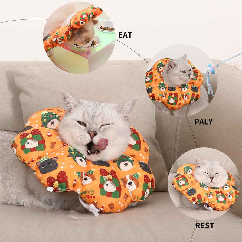 Waterproof Cat Cone Collar Donut, Christmas Recovery Collar for Kittens Puppy After Surgery Wounding Healing - Size S orange Small