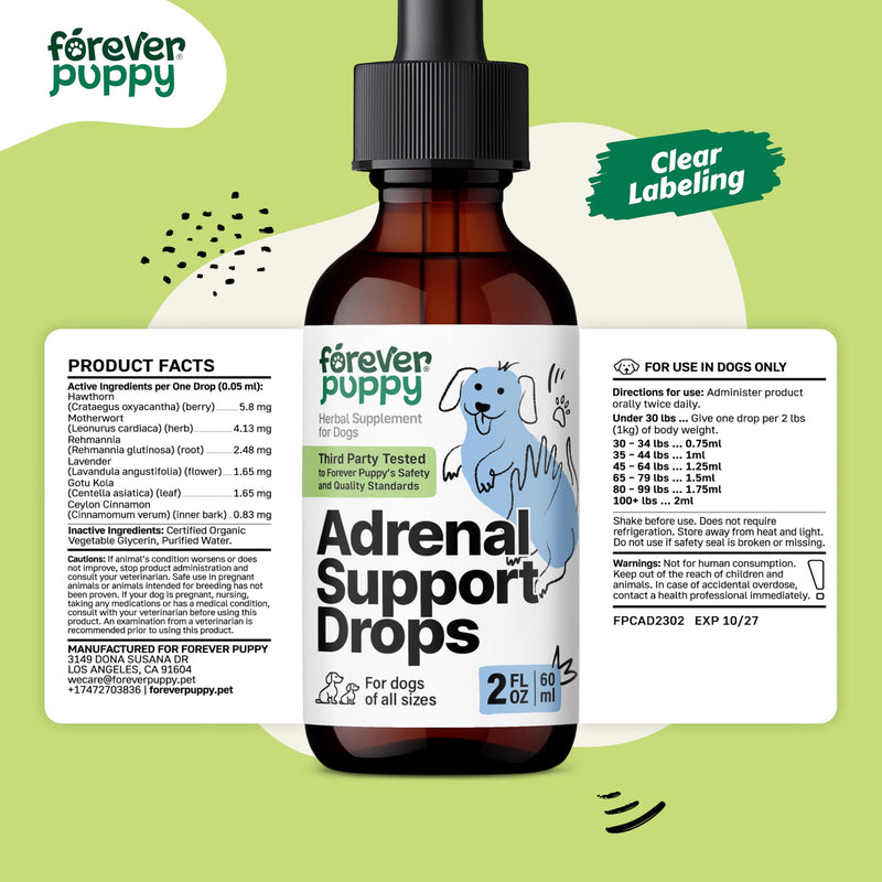 Adrenal Support for Dogs - Calming Drops for Dogs w/Liquid Ashwagandha & Schisandra Berry - Adrenal Drops for All Breeds & Sizes - Liquid Dog Vitamins and Supplements for Adrenal Health - 2 oz - PawsPlanet Australia