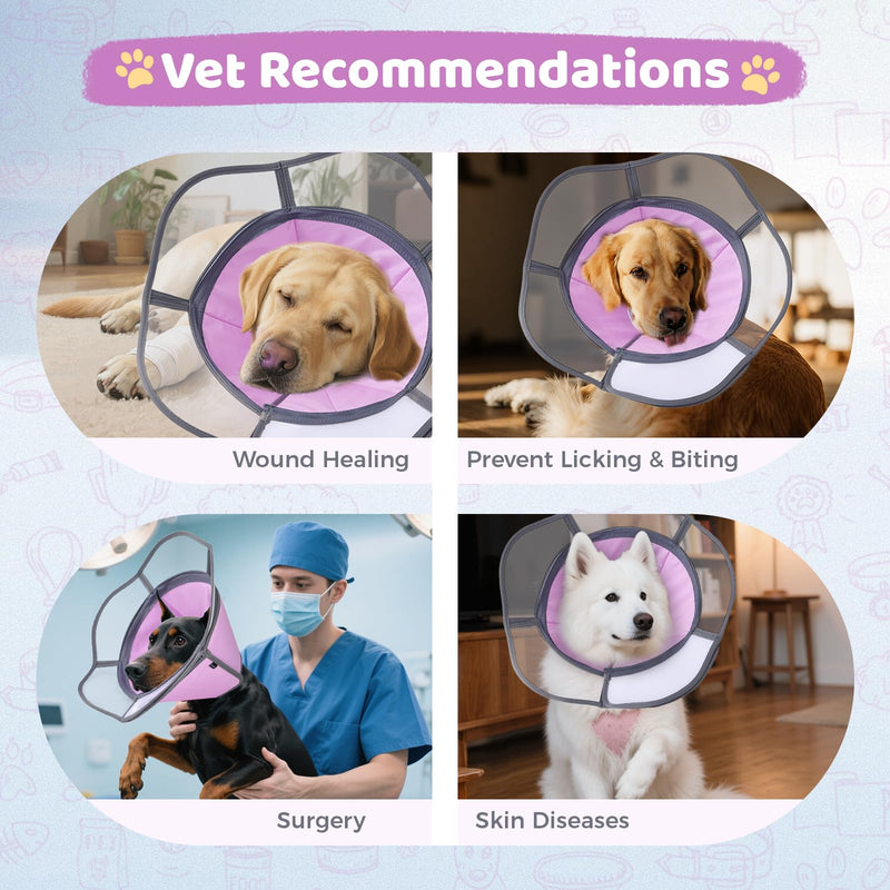 Soft Dog Cone Collar After Surgery Recovery,Adjustable E-Collar with Removable Shield,Lightweight,Breathable Anti-Licking Protective Cone for Large,Medium,Small Pets (Rose Pink, M (Neck:12''-15'')) Rose Pink M (Neck:12''-15'')