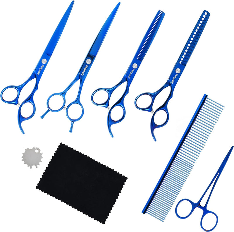 EVEN Professional Dog Grooming Scissors Set for Cats and Dogs-9CR Coated Steel, Safety Kit- Straight and Thinning Shears, Curved Up Shears , Metal Pet Comb, Scissor Sharpener and Case-Pet Fur Care - PawsPlanet Australia