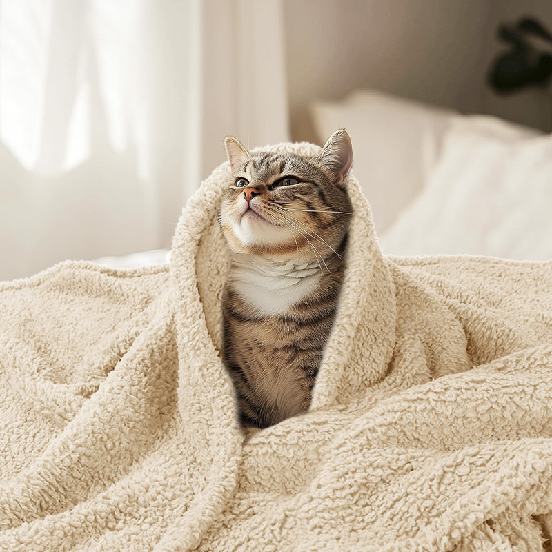 Luciphia Premium Fleece Pet Blanket for Small Medium Dogs Puppy Soft Sherpa Calming Cat Throw Blankets(Beige,57x40 inches) Beige 57x40 inches - PawsPlanet Australia