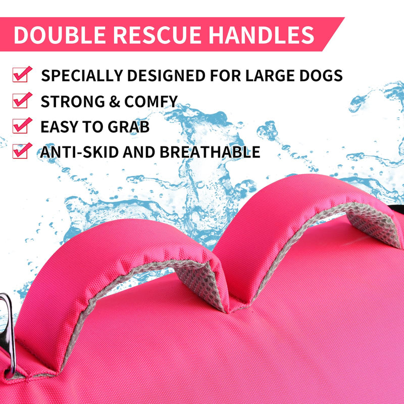 Doglay Dog Life Vest, Dog Life Jacket with Double Rescue Handles and Reflective Stripes, Adjustable High Visibility Swimming Safety Vest, Dog Lifesaver Pet Life Preserver for Small Medium Large Dogs. XL :27.6"-38.6" (Ribcage Girth)- Double Handles