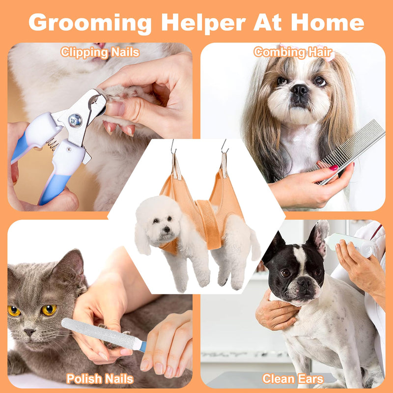 Dog Grooming Hammock for Small Dogs Cat with Pet Nail Clipper Trimmer Set,Pet Grooming Sling with Strong Waist Belt for Extra Security S（ Legs Spacing：11"*3.9" (15 LB Max)） Army Green - PawsPlanet Australia