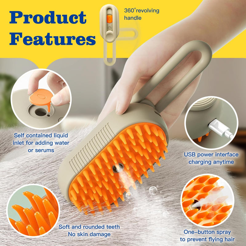 Cat Steam Brush for Shedding - 4 in 1 Rechargeable Steam Brush for Cats and Dogs, Anti-Static, Massage, Cleaning, Shedding & Combing All In One - PawsPlanet Australia