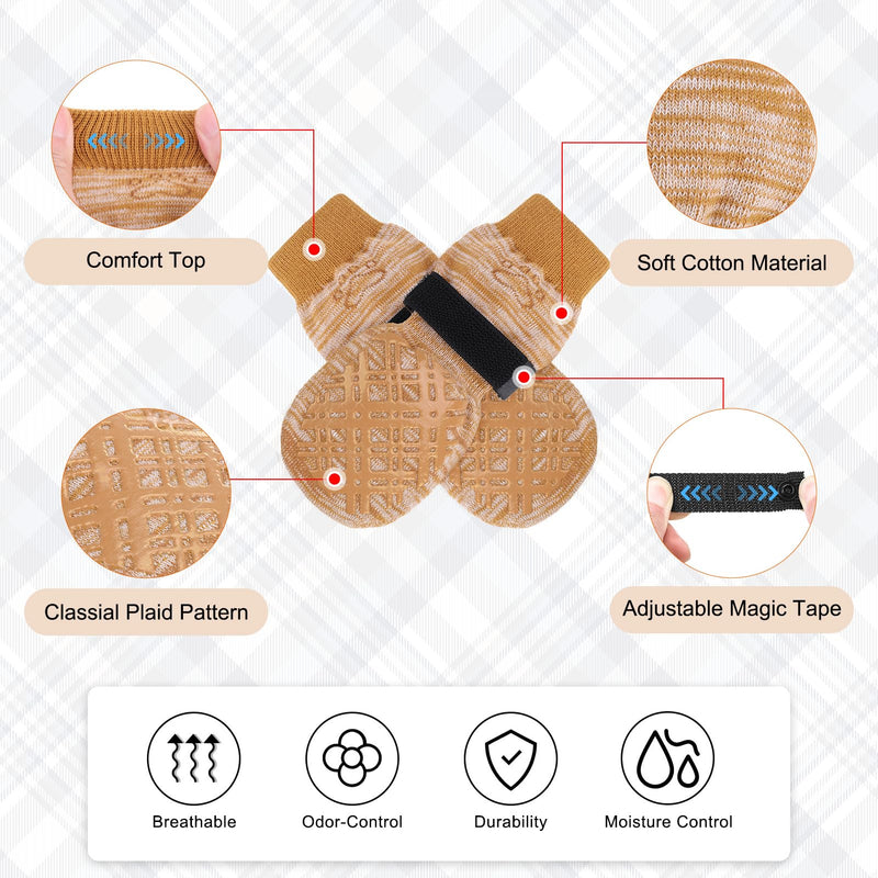 BEAUTYZOO Dog Socks to Prevent Licking Paws, Dog Shoes for Hot Pavement Small Medium Large Senior Dog Booties, Non Slip Dog Boots & Paw Protectors for Hardwood Floors Traction Control Indoor S/M(Pack of 4) Light Khaki - PawsPlanet Australia