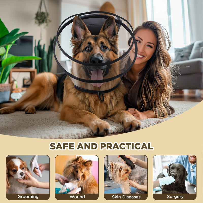 Dog Cone Collar for After Surgery,Transparent Dog Cones Alternative for Small Large Medium Size Dogs,Adjustable Depth Pet Recovery Collars,Elizabethan Collar for Dogs Stop Licking Wound(XXXL) XXXL Transparent