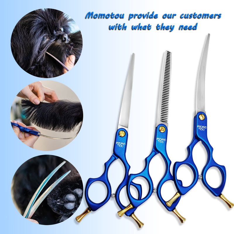 6.5'' Small Blue Straight Dog Grooming Scissors Professional Trimming Shears with Ultra-Lightweight Offset Handle 440C Stainless Steel Pet Scissors for Face and Paws - PawsPlanet Australia