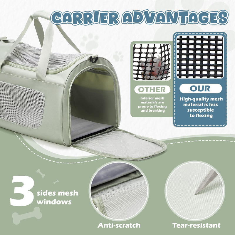 Large Cat Carriers Dog Carrier Pet for Small/Medium Cats Dogs Puppies,Soft-Sided Cat Bag Airline Approved,Carry Up to 20 Lbs,Green A-Medium-Green
