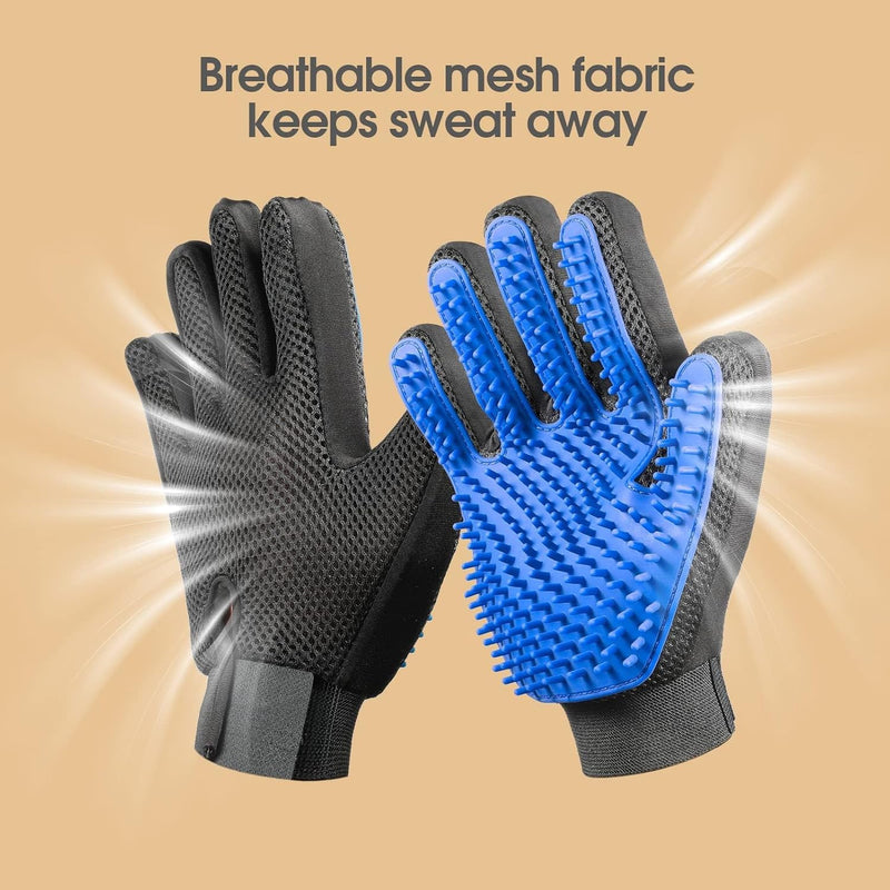 Enhanced Pet Grooming Gloves – Gentle Deshedding Brush for Dogs, Cats & Horses with Long or Short Hair – 1 Pair (Blue) for Efficient Hair Removal & Massage - PawsPlanet Australia