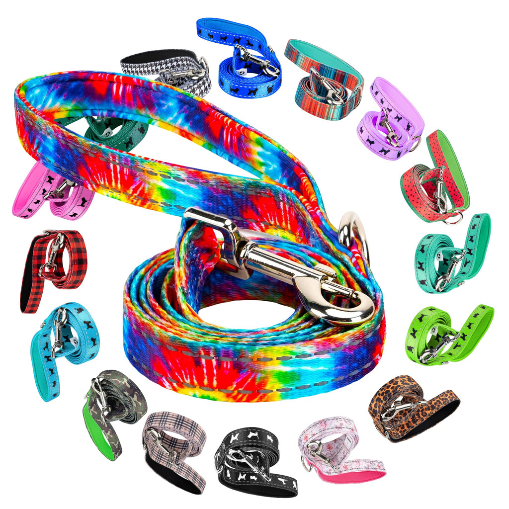 EcoBark Dog Leash - 4 FT / 5 FT / 6 FT Reflective Dog Leash- Eco-Bright Dog Leashes with Padded Handle - Strong Heavy Duty Dog Leash - Nylon Dog Leash for Small and Medium Dogs (Tie Dye Dog Leash) 5ft x 3/4 inch Tie Dye