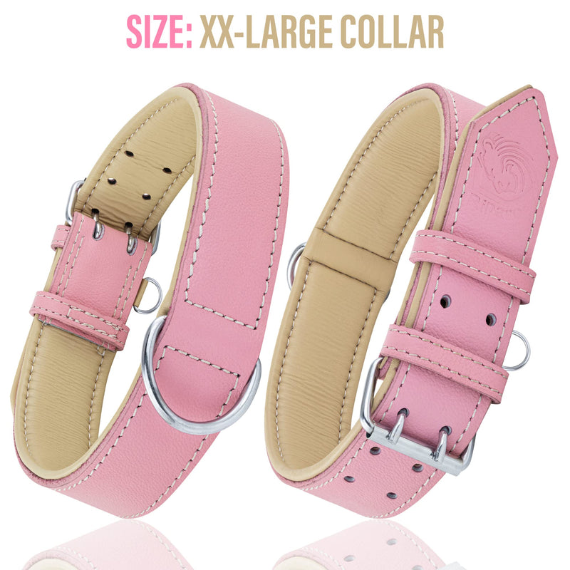 Riparo Genuine Leather Pink Dog Collar Heavy Duty K-9 Adjustable Dog Collar (M: 1” Wide for 13.5”-17.5” Neck, Pink) M: 1” Wide for 13.5”-17.5” Neck - PawsPlanet Australia