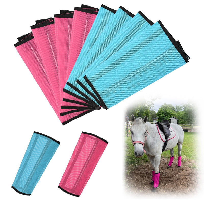 Set of 8 Breathable Mesh Horse Boots Mesh Fly Boots for Horse Loose Fitting Horse Fly Boots for Non-Slip Reduce-Stomping Preventing Flies and Mosquitoes Bites (Pink and Blue) - PawsPlanet Australia