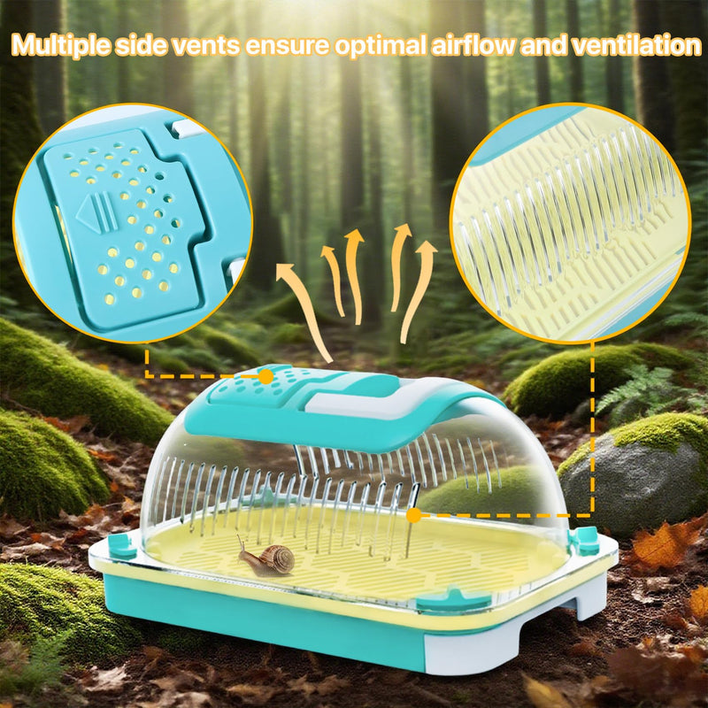 Small Animal Carrier & Insect Carrier with Clear View Lid – Ventilated Habitat Box & Removable Tray for Hamsters, Lizards, Hermit Crabs, Insects, Butterfly Habitat Observation Blue