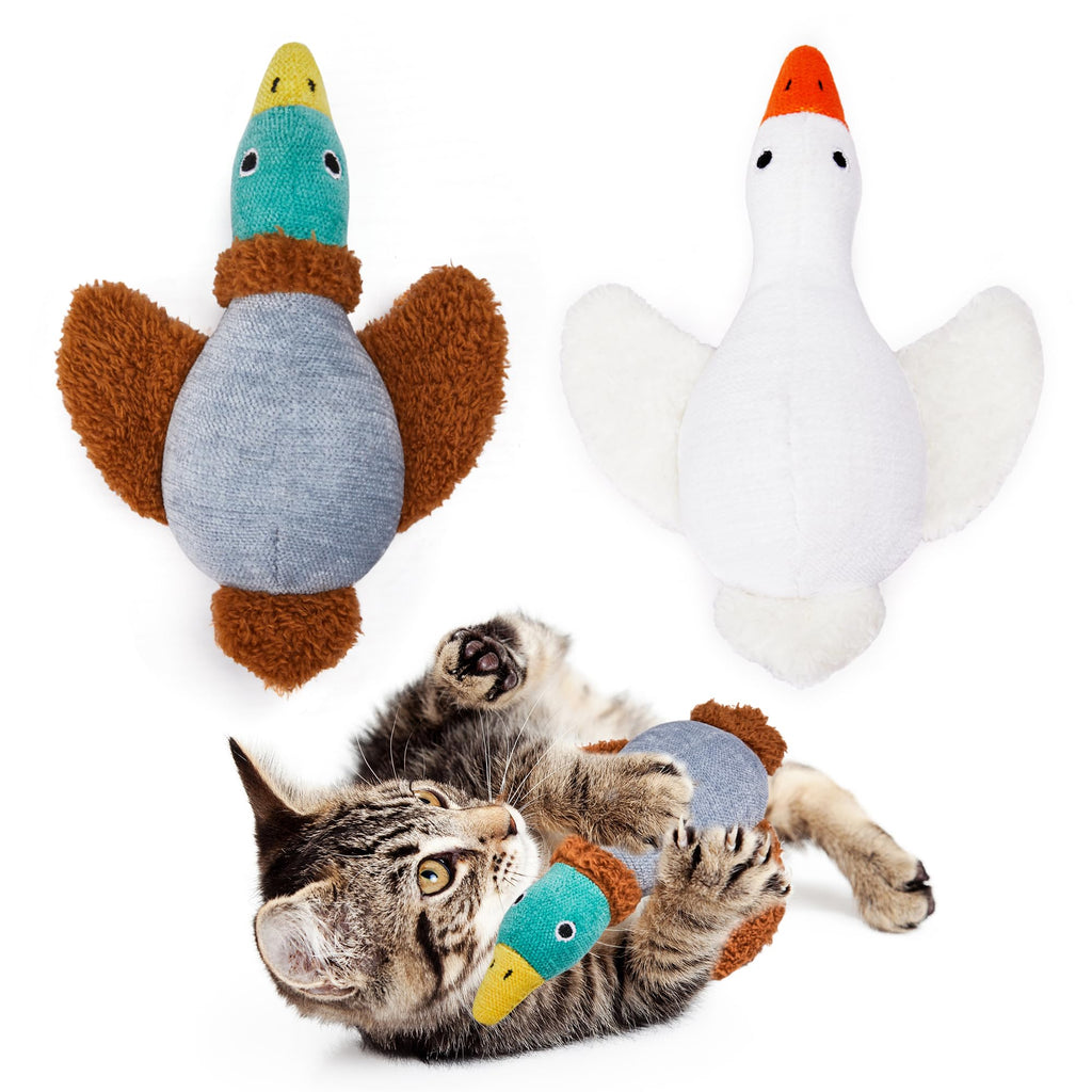 Potaroma Birds Cat Toys, 2 Pack Catnip Toys Soft Durable, Crinkle Sound Kicker Toys for Interactive Indoor Kitten Exercise 6.5 Inches for All Breeds White Goose/Mallard Duck - PawsPlanet Australia