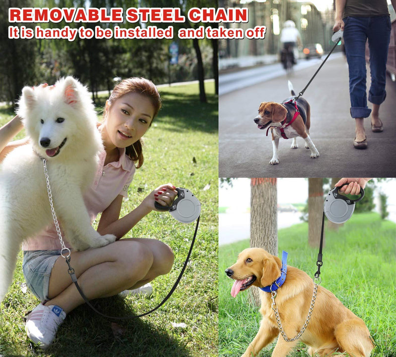 Idepet Heavy Duty Retractable Dog Leash for Small and Medium Dogs, Anti-Chewing Steel Chain 360 Degree Tangle-Free,Break and Lock System,16ft Leash for Dog Walking (Grey, Flat Rope) Grey - PawsPlanet Australia