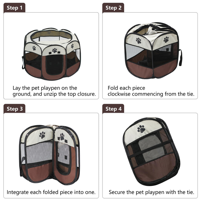 Cat Dog Playpen, Puppy Pet Playpen Indoor for Small Dog Crate Tent Cage Outdoor, Portable Pop Up Dogs Enclosure Kennel with Carrying Case for Dogs/Cats/Rabbits Brown.