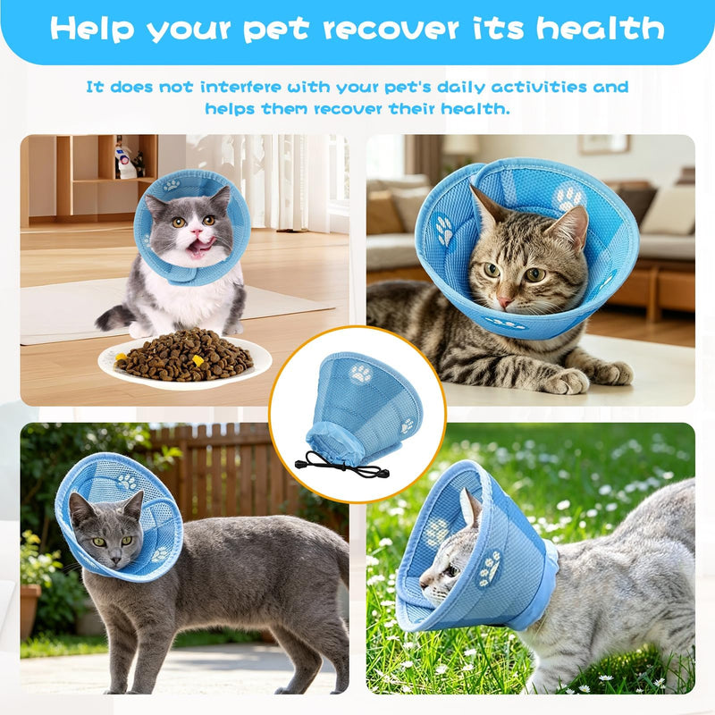 Neck brace for cats and small dogs, neck brace for cats after surgery, adjustable recovery collar to prevent scratching, for sores, injuries, wound healing, blue, size M