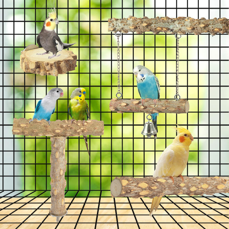 Bird Perches,4pcs Natural Wood Birds Stand Branch, Bird Perch Chewing Stick Cage Accessories Parrot Climbing Standing Branches Paw Grinding Fork Sets for Parakeet Lovebirds Cockatiels Conure Budgies - PawsPlanet Australia
