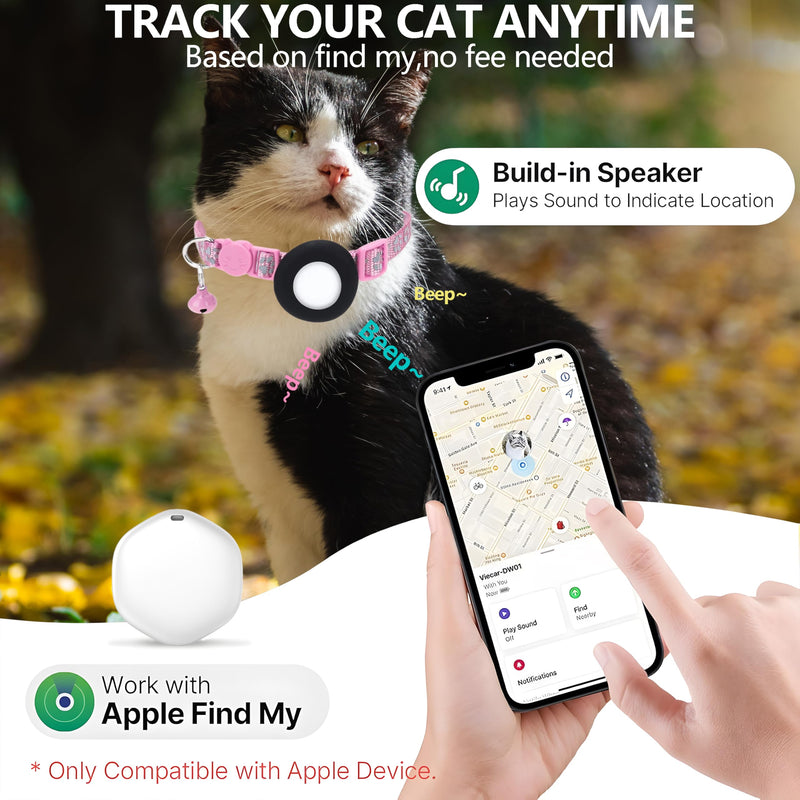 GPS Tracker for Cats, Mini GPS Pet Tracker with Collar, IPX8 Waterproof Cat Trackers Collar,No Monthly Fee,Work with Apple Find My(iOS Only),Smart Trackers for Pets(Pink) - PawsPlanet Australia