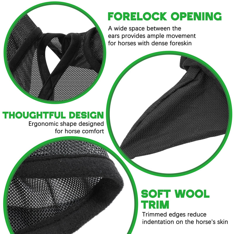 2 Pcs Horse Fly Mask with Ears Adjustable UV Protection Horse Fly Mask Accessories Large Eye Space with Ears for Horses Summer, Black and Gray(L) L