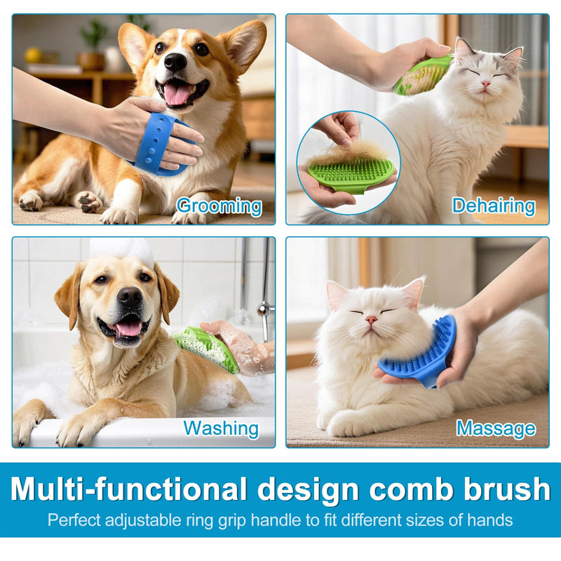 Enmaipet 4-in-1 Dog Grooming Brush,Dog Bath Brush Set,Adjustable Handle Shampoo Brush & Scrubber, Dog Grooming Gloves for Short & Long Haired Dogs & Cats - PawsPlanet Australia