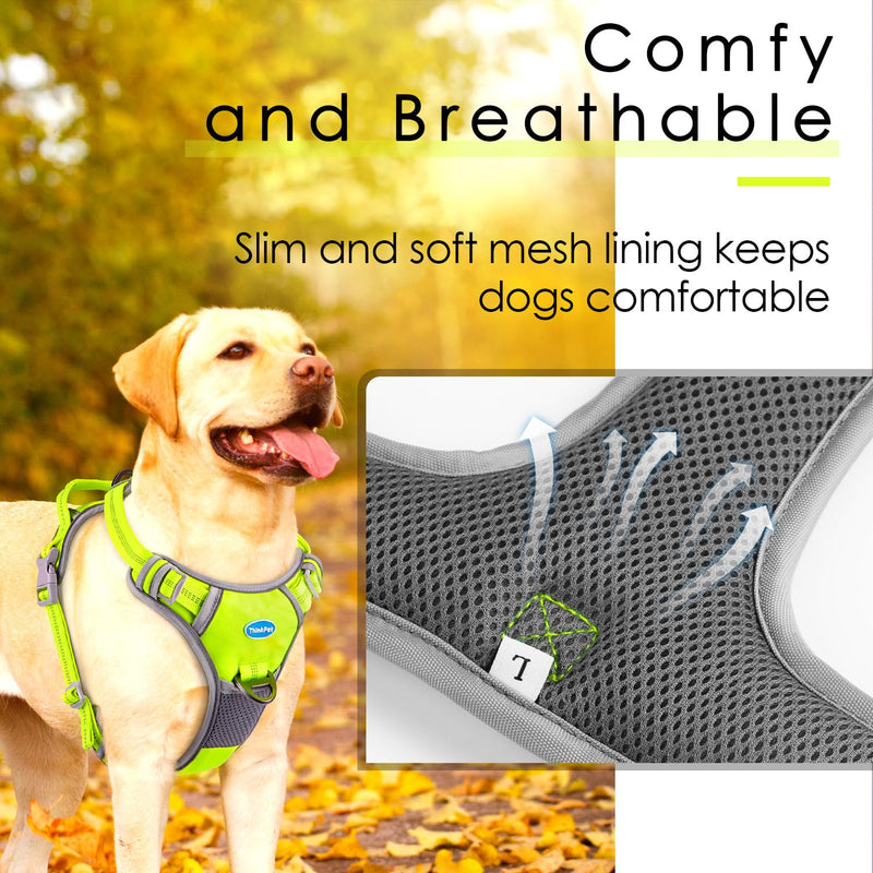ThinkPet No Pull Harness Set Breathable Sport Harness with Handle - Reflective Padded Dog Safety Vest with Reflective Neon Dog Leash S Harness Leash Pack Green Small (Pack of 1) - PawsPlanet Australia