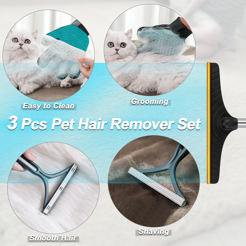 B-Land Carpet Rake for Pet Hair Removal, Reusable Pet Hair Remover with 60” Adjustable Long Handle, Carpet Scraper Dog Cat Hair Remover Tool for Rugs, Mats, Couch, Furniture Black - PawsPlanet Australia
