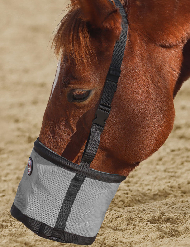 Harrison Howard Horse Muzzle Feed Bag Nylon Mesh Grain Feed Bag with Padded Neck Strap Adjustable Belt Dark Gray Large - PawsPlanet Australia