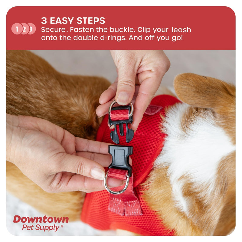 Downtown Pet Supply Step in Dog Harness for Small Dogs No Pull, Small, Red - Adjustable Harness with Padded Mesh Fabric and Reflective Trim - Buckle Strap Harness for Dogs S - PawsPlanet Australia