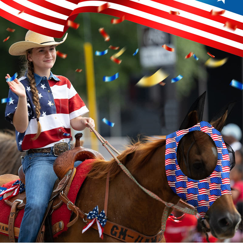 Frienda 4 Pcs 4th of July Independence Day Horse Fly Mask with Ears Patriotic American Flag Horse Supplies Face Covering Elasticity Smooth Comfortable Horse Mask with UV Protection for Horses (Large) Large - PawsPlanet Australia