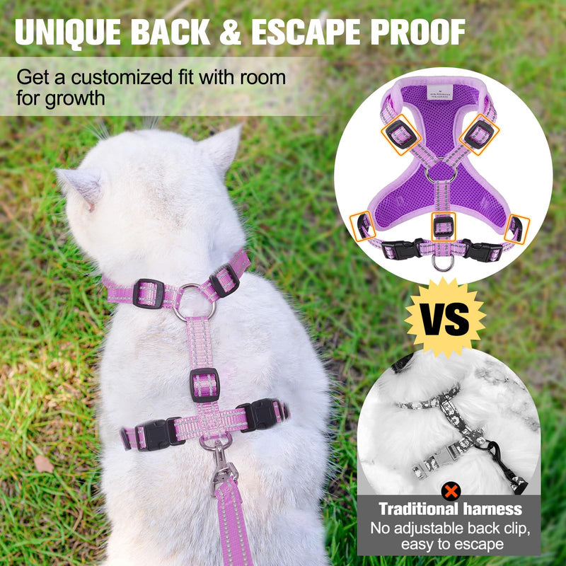 BEAUTYZOO Cat Harness and Leash Set for Walking Escape Proof, Neck Release Adjustable Harness for Kitten Puppy Small Medium Large Cats, Soft Cute Easy Control Small Cat Harness for Cats Boy and Girls S (Chest: 11 - 16") Purple - PawsPlanet Australia