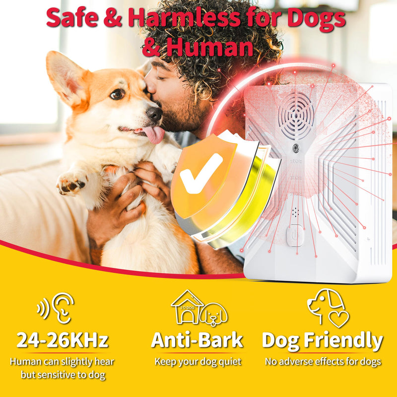 Anti Barking Device for Dogs, Rechargeable Ultrasonic Dog Barking Deterrent Devices with 3 Modes, 50Ft Waterproof Barking Dog Deterrent Bark Box for Outdoor & Indoor, Safe Barking Silencer for Dogs White