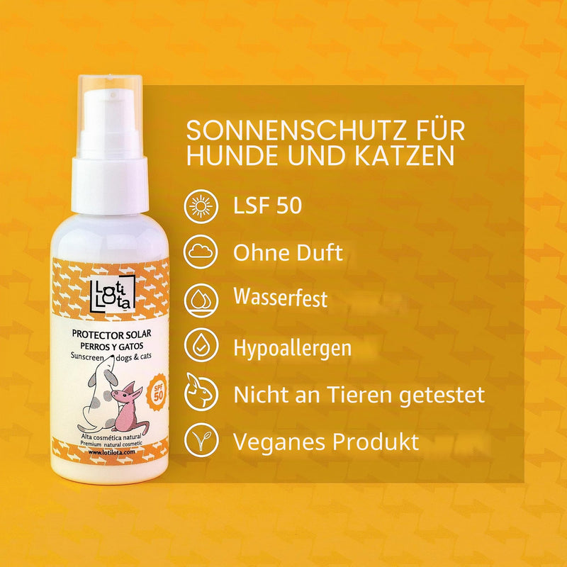 Sun Protection 50 for Dogs and Cats - 60ml - Maximum Sun Protection - Water Resistant - Moisturises and Protects - pH Neutral