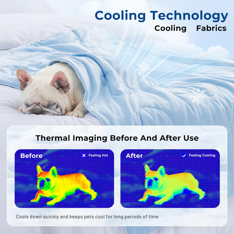 Cooling Blanket for Small Dogs - High Q-MAX 0.4+ Cold Washable Cat Mat, Travel Soft Dog Summer Essentials, Blue, 30"x40" M(30x40") - PawsPlanet Australia