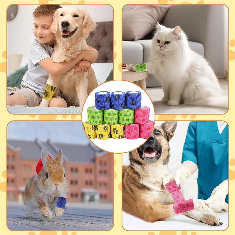 KIMOBER 12 Rolls Self Adhesive Pet Wrap Bandage Non-Woven Tape Vet Wrap Cohesive Bandages for Dogs Pet Animals Horse Cat Bird Animals,2 Inch x 5 Yards - PawsPlanet Australia