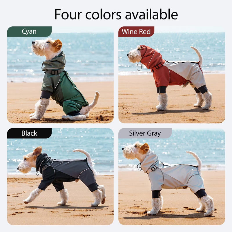Waterproof Pet Jacket for Small & Medium Dogs and Cats, 4-Leg Hooded Reflective Raincoat, Windproof Dustproof Heavy Rain Protection, All-Season Outdoor Pet Coat with Metal Leash Ring Wine Red