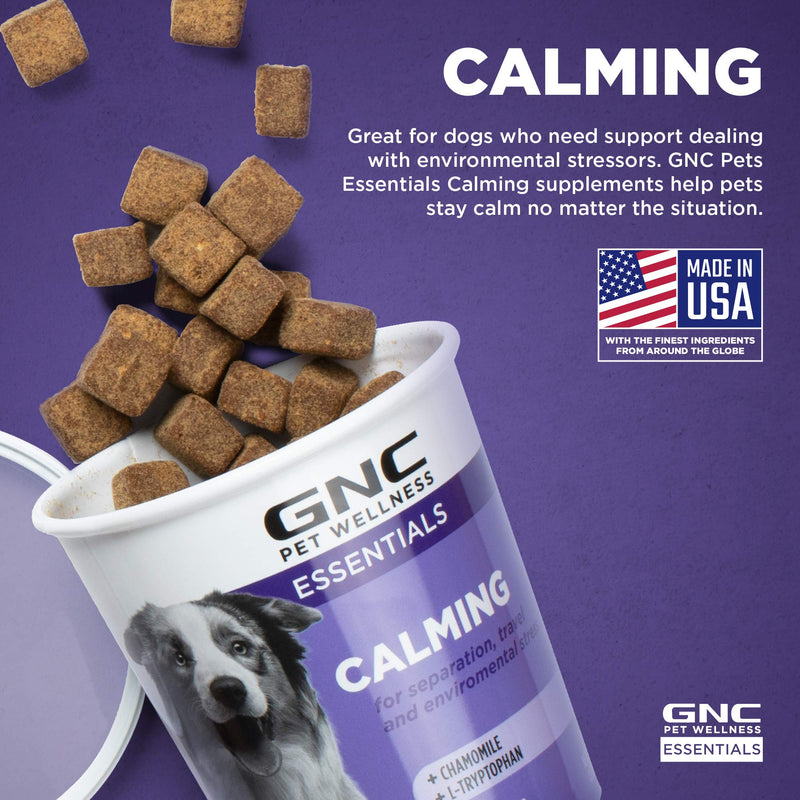 GNC for Pets Essentials Calming Soft Chew Dog Supplements | 60 Ct Bacon Flavor Dog Soft Chew Supplements for Calming and Relaxation | Adult Dog Calming Chews for Anxiety, White 60 Count (Pack of 1)