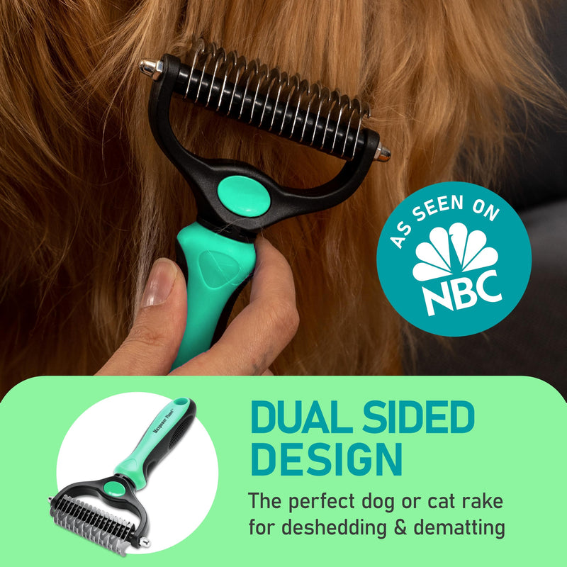 Maxpower Planet Hair Brush - Double Sided Shedding, Dematting Undercoat Rake for Dogs and Cats - Extra Wide Dog Grooming Brush, Reduce Shedding by 95%, Turquoise Large - PawsPlanet Australia