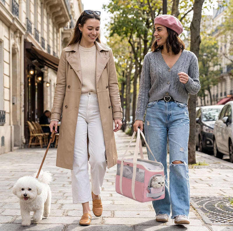 ALLSOPETS Soft Pet Carrier Bag for Small Dogs and Cats, Foldable Breathable Dog Handbag with Safety Strap, Lightweight Puppy Sling Tote for Travel Vet Visits Outdoor (Pastel Pink) Pastel Pink - PawsPlanet Australia