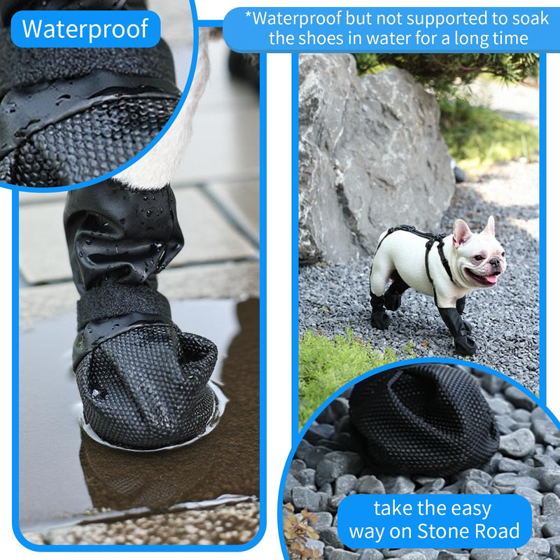 Waterproof Dog Boots for Small/Medium Dogs -Dog Paw Protectors Dog Suspender Boots Anti-Slip Pet Shoes for Outdoor Walking, Reflective Stay-On,Dirt-Proof Comfortable Booties (Black, Small) Black - PawsPlanet Australia