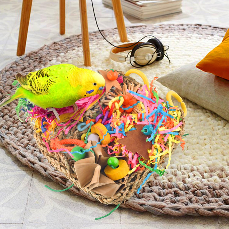 KATUMO Conure Toys, Bird Grass Mat Parakeet Shredder Hanging Toy Cockatiel Foraging Entertainments Parrot Climbing Wall Chewy Lovebird Cage Playthings for Small to Medium Birds natural - PawsPlanet Australia