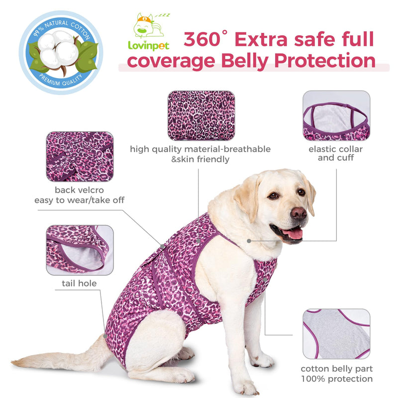LovinPet Dog Recovery Suit for Large Medium Dogs - Professional Large Dog Recovery Suit,Post-Operative Vest E-Collar Alternative,Legs Without Coverage Design, Leopard Print Style, Pink,XXXL 3XL - PawsPlanet Australia